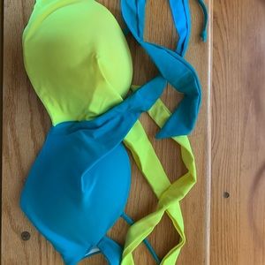 PINK SWIM💖Neon Blue/Yellow Strapless Bikini Top